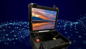 a computer in pelican case with a sunlight readable monitor